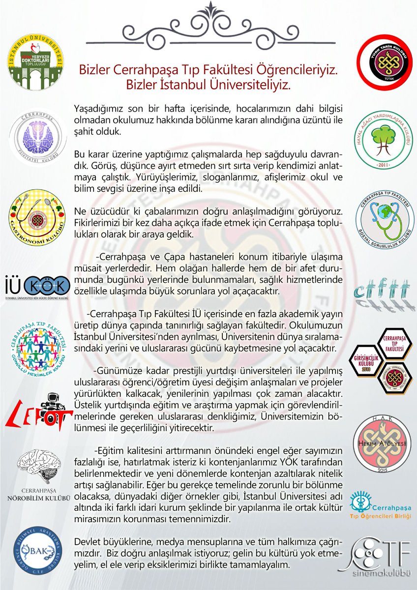 Cerrahpaşa öğrenci topluluklarının ortak bildirgesidir. 
#cerrahpasadurusu 
#cerrahpasayadokunma