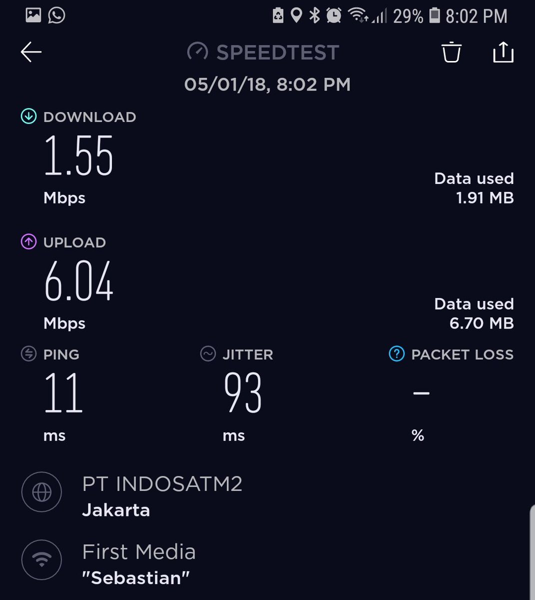 TonnyTanone's tweet photo. @FirstMediaCares 
Saya pelanggan dgn no 10357469.
berlangganan paket 30 Mbps sering dapat cuma 1Mbps atau 2Mbps. Mohon bantuan karena tagihan Firstmedia yg saya bayar perbulan untuk 30Mbps bukan untuk 1 atau 2Mbps. Saya merasa dirugikan jika hal ini terus terjadi. Terima kasih. https://t.co/59iAdXpWhG
