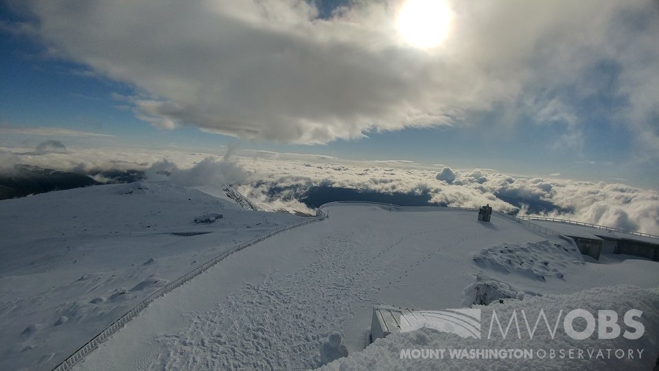 MWObs's tweet photo. Cleared from the clouds this morning to reveal almost 13 inches of fresh snow from the last few days! Well above freezing temperatures and dew points + hurricane force winds expected over the next few days will melt this pretty quickly. #winterWonderLand #wxtwitter https://t.co/Z0hfIL13yU