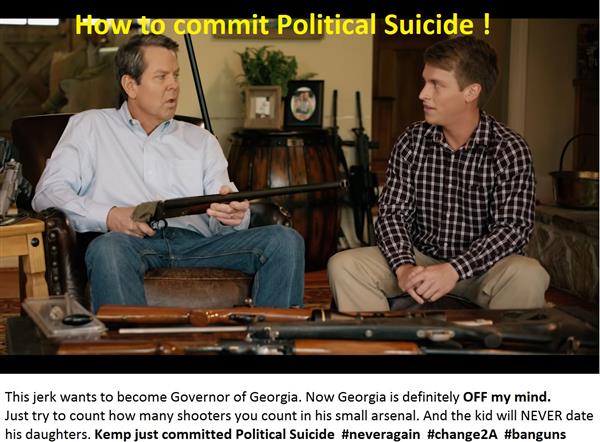 FTPeVeVe's tweet photo. This is so dumb, right now at this moment in time, in Georgia a Kemp sits and points a gun at a kid. https://t.co/gw7s8VAryX
Political Suicide #USAoverNRA #change2A #Georgia @JustWhatNowWhy @Stephenathome @Billmaher @GMA @CNN @HuffPostPol #suicide #governor @maddow @funder https://t.co/awsI766y3I