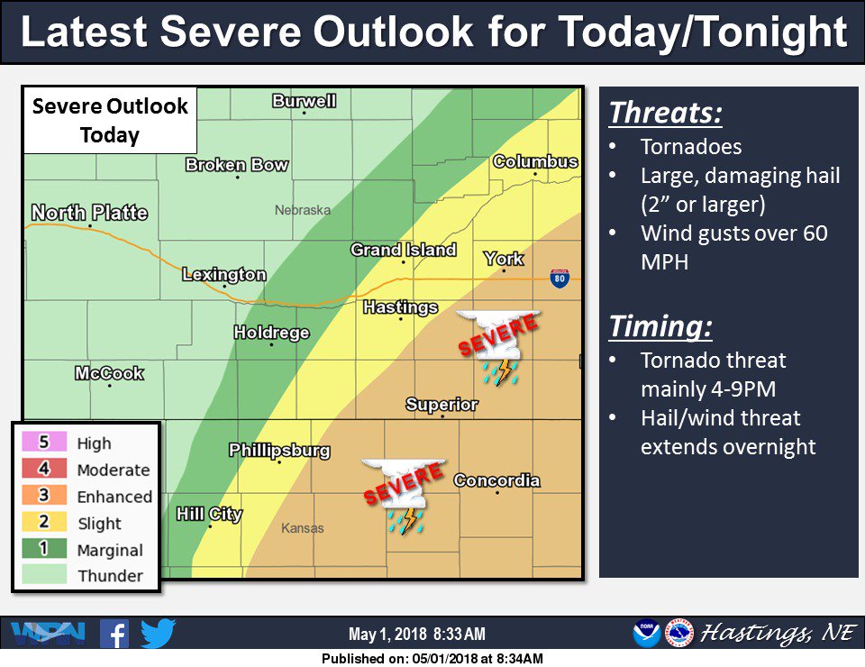 830AM Update: Latest outlook for severe weather later this afternoon and evening. #NEwx #KSwx
