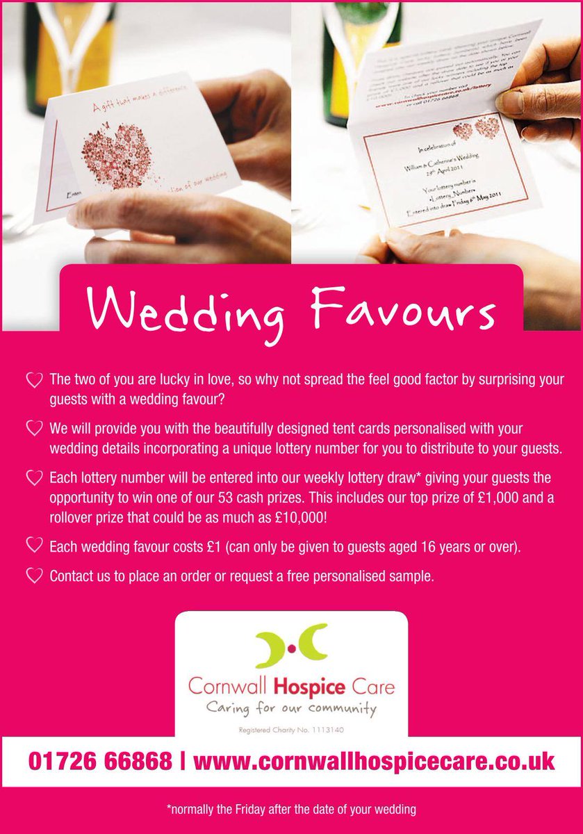 Know someone that is getting married?
#WeddingFavour #CornishWedding #WeddinginCornwall #CharityFavour #GiveTheChanceToWin #HelpFundTheCare