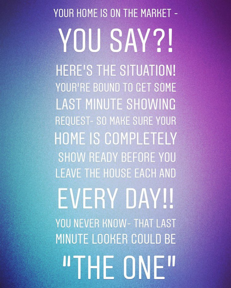 Seriously make sure your home is perfectly prepped before work or errands each day!
#buyingahome #homesellingtips #rockstarrealtor
#sellinghomes #realestateagent #Realtor #homeselling #realestate #househunting #forsale #newhome #cincyrealestate 
#tipoftheday #realestatetips