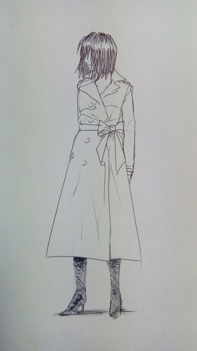 結城るい Auf Twitter 落書き 一発描き イラスト王国 イラスト塾 ボールペンでトレンチコート女性