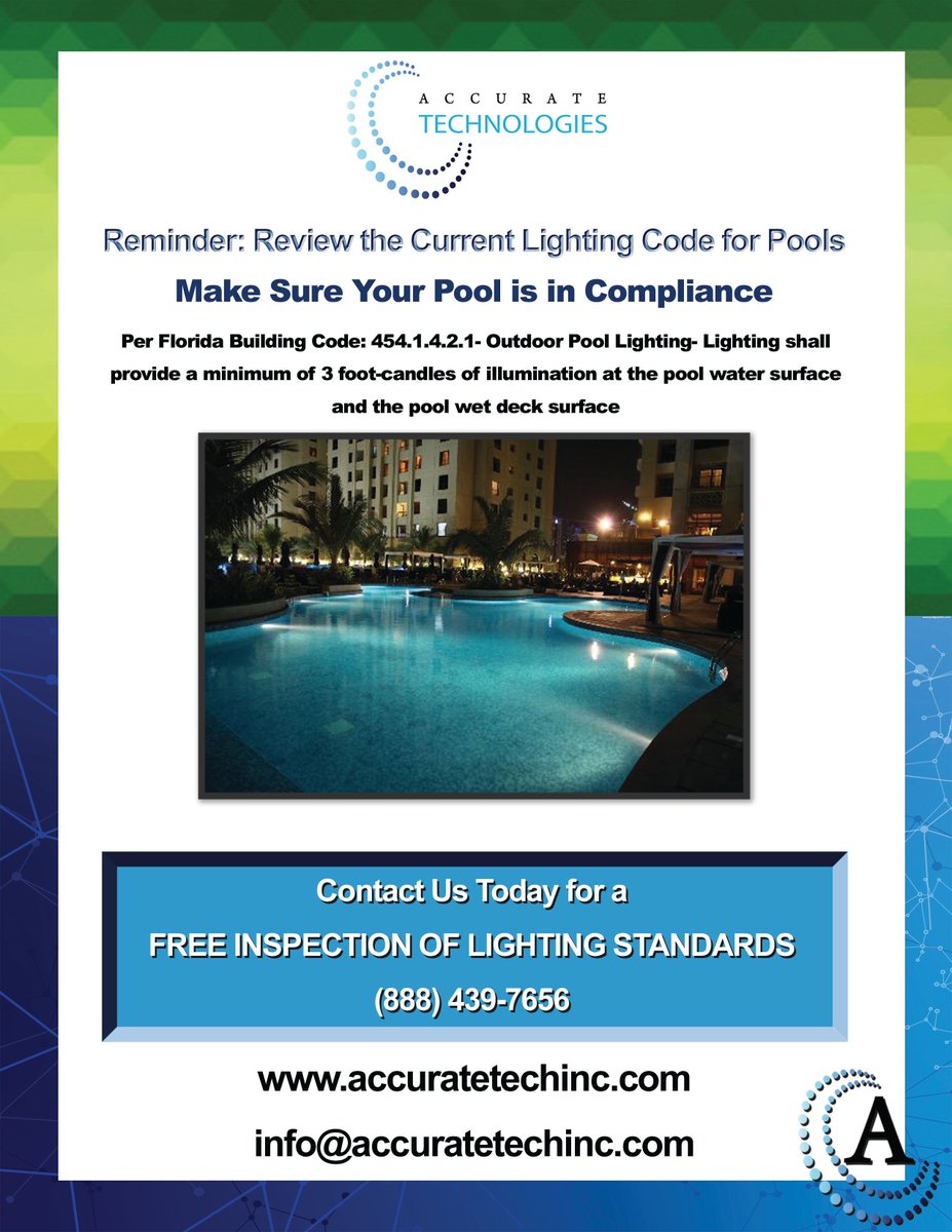 Is your pool in compliance with new lighting code? Call us today to find out. (888) 439-7656