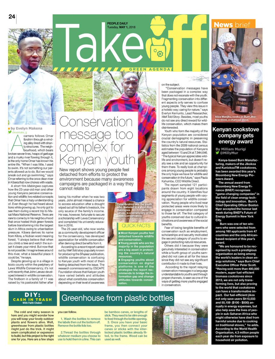 SpaceforGiants's tweet photo. Latest piece from the Giants Club Conservation Journalism Fellows: Evelyn Makena in @PeopleDailyKe reporting on @ESCAPEfdn/@WellToldStory_ study of young Kenyans' views of conservation. Reposted on @Independent https://t.co/K4RkGfKjde https://t.co/iZ5brosj27