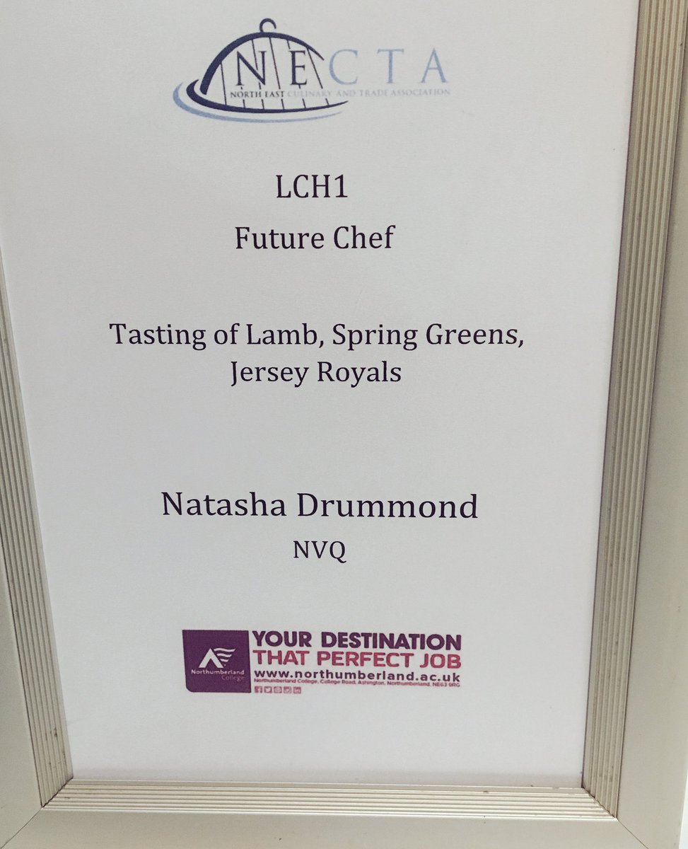 NorthlandColl's tweet photo. Well done Natasha! Results to follow soon. #NECTAFutureChef #NorthumberlandCollege #NECTA @NectaChef @TheGallery_NC https://t.co/ZpyBJkSgQ8