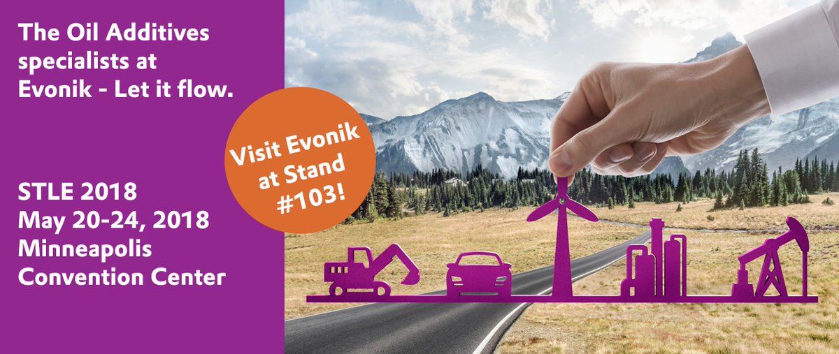 EvonikOilAdds's tweet photo. Save the date! Visit Evonik at #STLEStand103 to learn how DRIVON™, DYNAVIS®, NUFLUX™ and PPDs can deliver efficient lubrication solutions… #LetItFlow https://t.co/QsegJATfVo