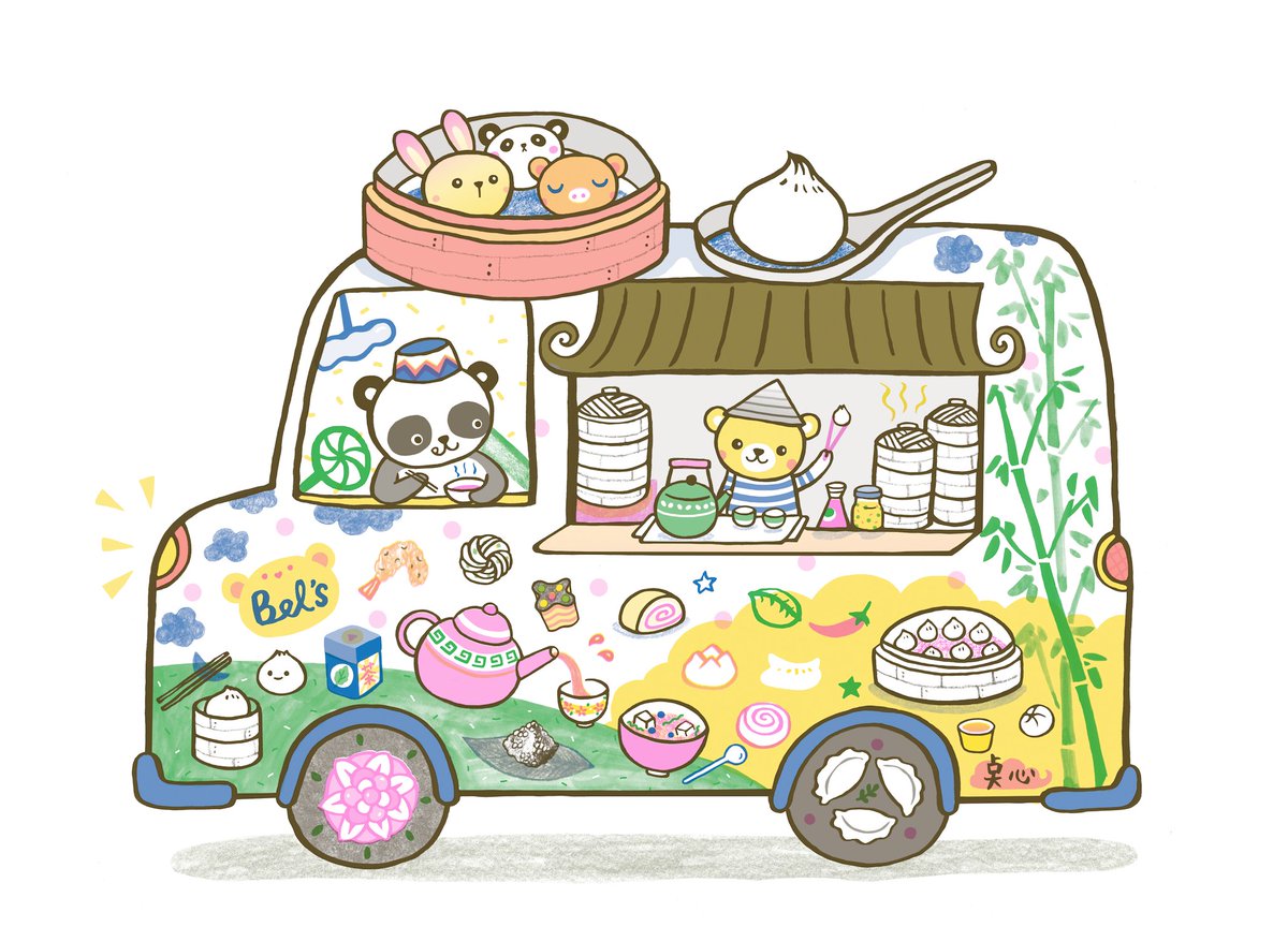 It may still be too cold for ice-cream, but #astoundingartist Belinda Chen has illustrated the perfect alternative 🥟 We'll be waiting at the window for this #dumpling van to arrive ! #foodillustration #foodvan #festivalfood #astoundus #illustrationagency #kidlit