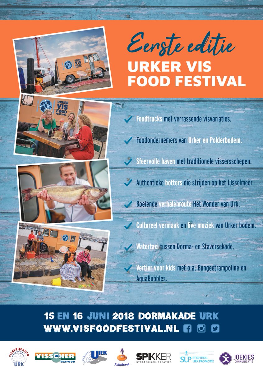 visfoodfestival's tweet photo. SAVE THE DATE! 

Op 15 &amp; 16 juni vindt de 1ste editie van het Urker VIS Food Festival plaats. Daar wil je bij zijn!🤗

Ingrediënten: #visgerechten #visspecialiteiten #foodtrucks #gezelligheid #GRATISentree #urk #havenkade #urkervisfoodfestival 

Check: https://t.co/3w9Gl02oZl https://t.co/S6b1ESmhKK