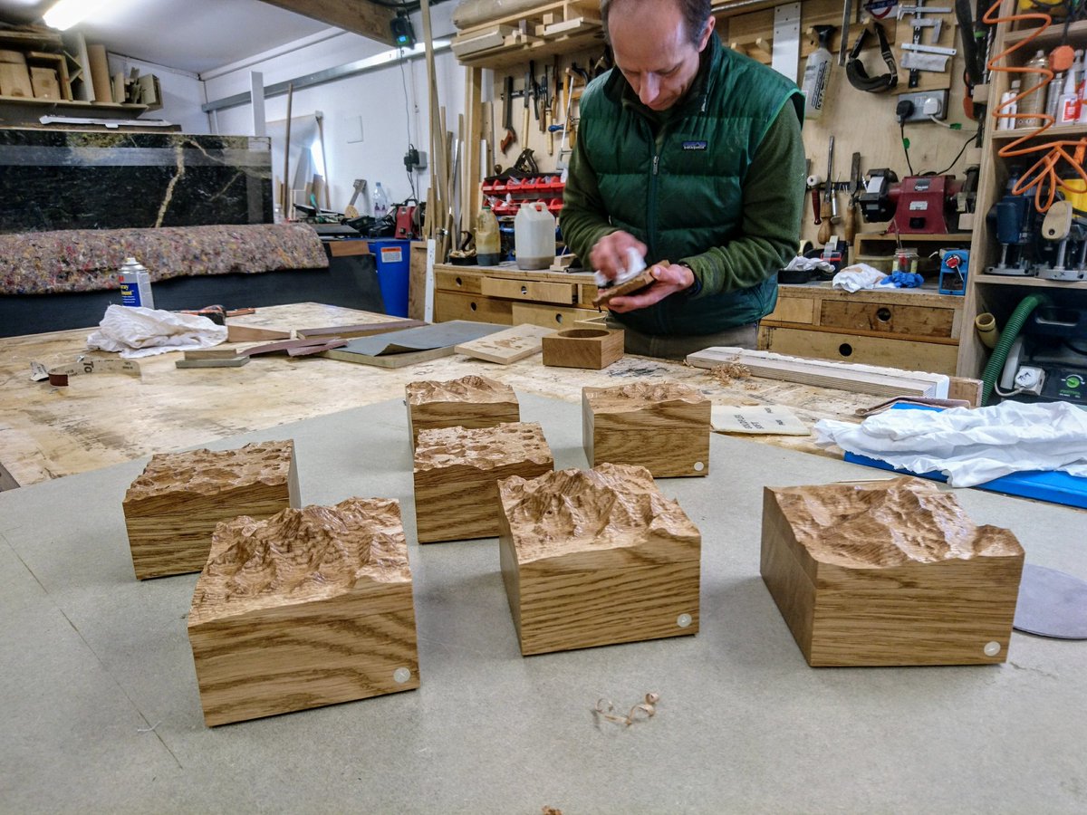 TomAylwin's tweet photo. Someone hard to buy for? #topography on an oak wood box might just do it! Just finishing the very affordable 'NEW Small' #contourboxes launching @CraftInFocus @RHSWisley Thurs-Mon, stand B16. Come and say hello! https://t.co/r5x3bbEfH6