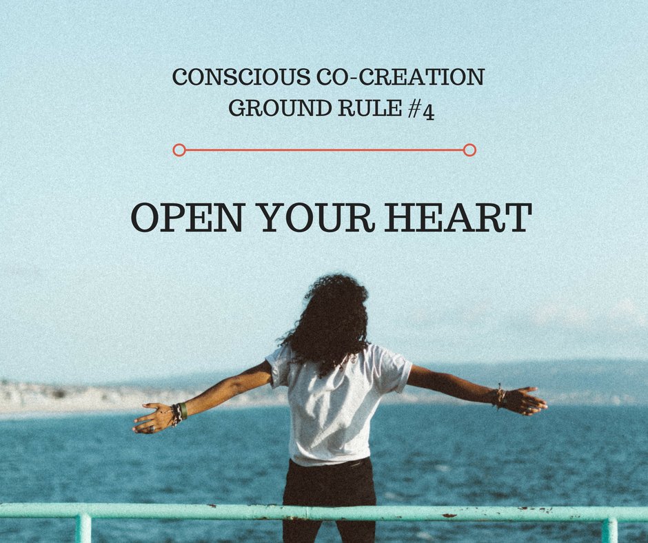 Conscious Co-Creation Ground Rule #4: Open Your Heart
Breathe into the center of your chest like there’s a big nostril there. Ask yourself, “If I were to have compassion for myself or others in this situation, what would that feel like?” bit.ly/12GroundRulesF…