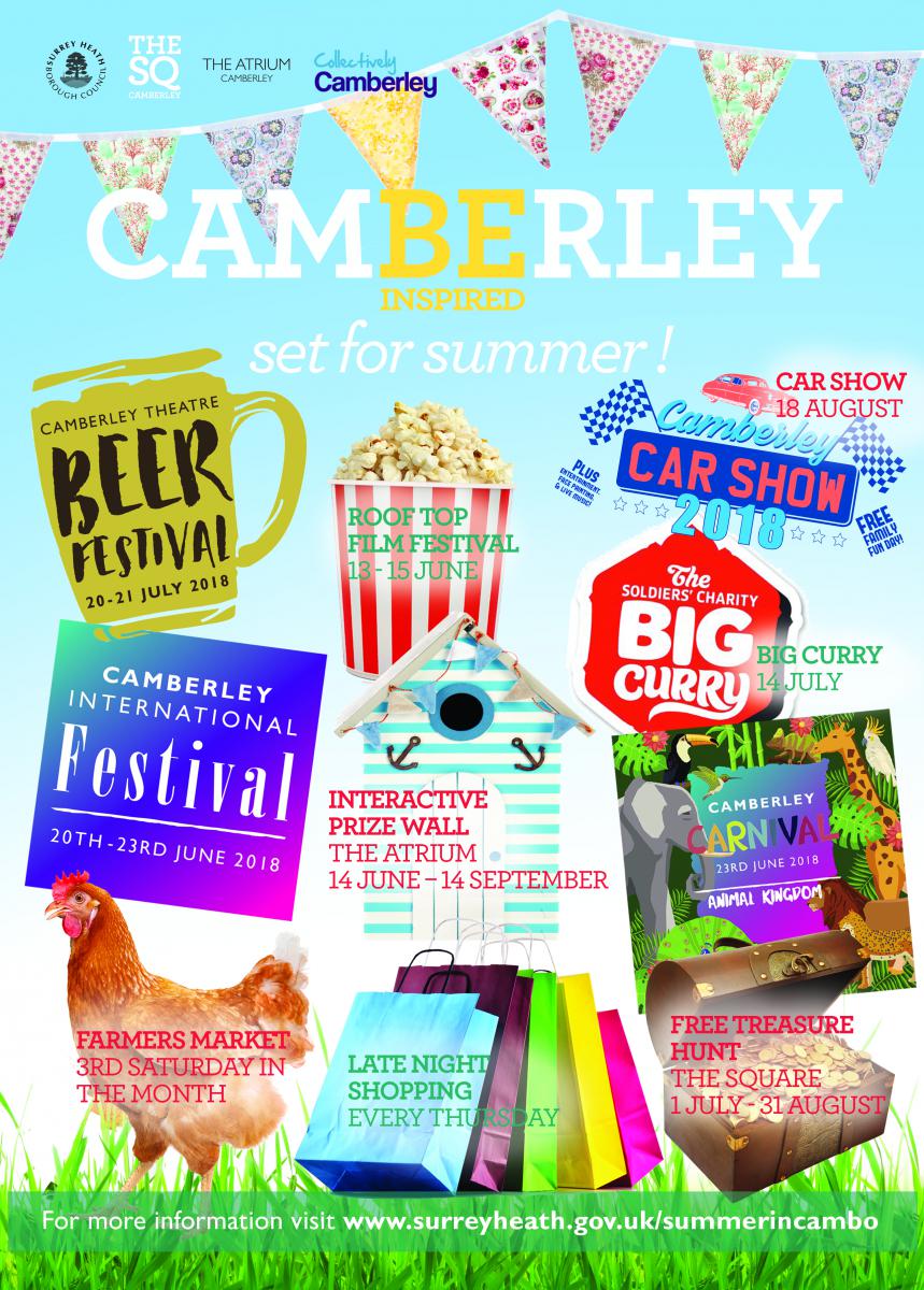 There is so much to enjoy in Camberley town centre this summer!  Live music and entertainment, a colourful carnival, magical roof top cinema screenings, unique car show, yummy food markets and much, much more!