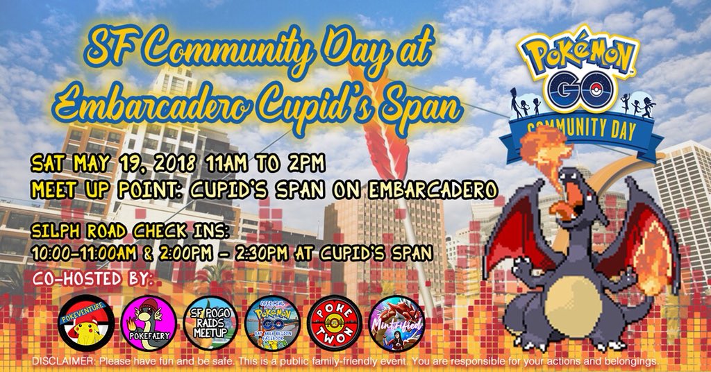 PokeGoAlameda's tweet photo. So #RT @TeamRocketBA #TeamRocketBA will be hosting May 19 #PokemonGOCommunityDay at Kennedy Park, Hayward, 11AM-2PM. Our #TeamRocketCD Event Staff will help check you in for the Shiny Charizard @TheSilphRoad badge! 😉 Good luck catching shiny Charmander! https://t.co/krzLZPbwO1