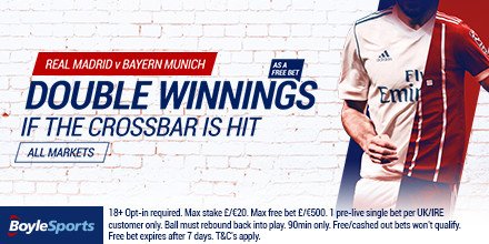 BoyleSports's tweet photo. RT & REPLY!
#Win a free €/£20 bet by predicting the First Goalscorer in Real Madrid v Bayern Munich #RealBayern! Use #BoyleCL https://t.co/5SMxTwgRBT