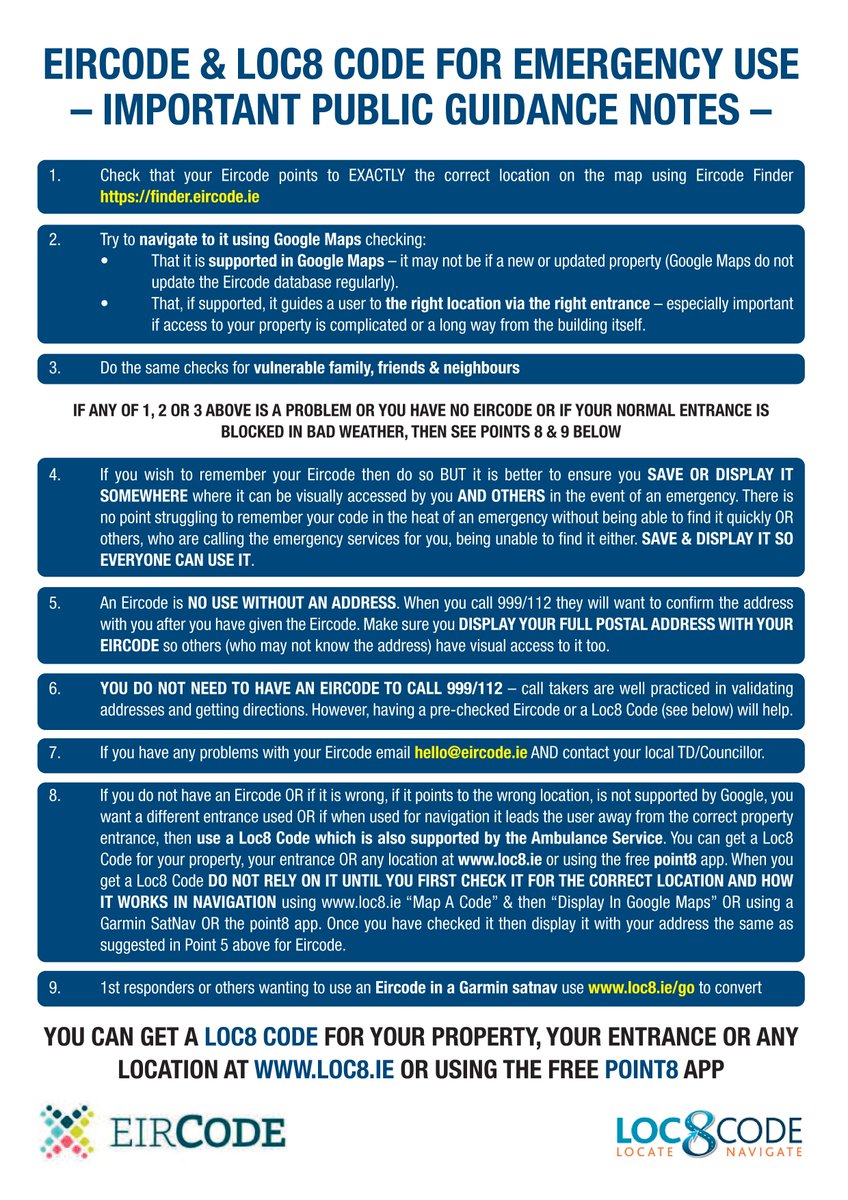 loc8code's tweet image. This morning on @OpinionLine96 : lady in Cork told she needed an #Eircode to get an Ambulance - from minute 19:20
Gary Delaney of #Loc8 Code from minute 45:45 onwards
No #Eircode needed to get the emergency services - see point 6 in the Guide
Listen here:
soundcloud.com/opinionline96/…