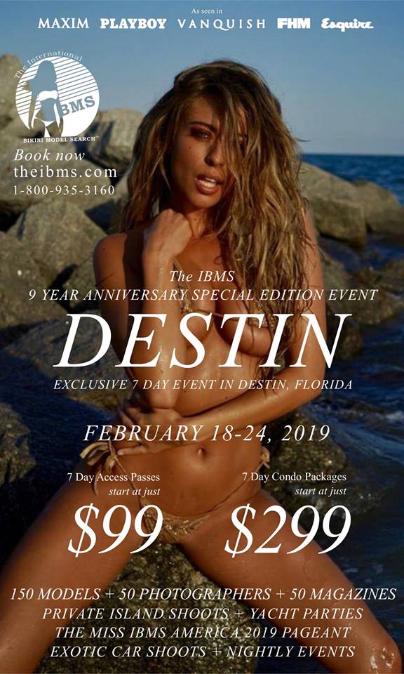 theibms's tweet photo. Visit https://t.co/X3UtRErm8P
now to join up to 150 models, 50 photographers, 50 magazines and many of the industry's top pros for The IBMS 9 Year Anniversary Special Edition Event in Destin, Florida February 18-24, 2019! 

7 Day Condo Packages start at just $299! https://t.co/c28vOn92W1
