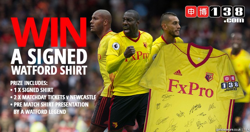 BETUNITE's tweet photo. Follow &amp; RT for a chance to win the ultimate Watford FC day out! Prize includes;

📝Signed Shirt by 22 Watford First Team Players
🎫2x Tickets to Newcastle on Saturday
🏆Pre-Match Presentation of Shirt by a Watford FC Legend

Winner will be chosen at random on Thursday. Good luck https://t.co/lkdVrbHn7F