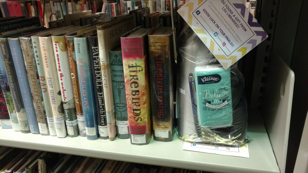 lsulibraries's tweet photo. If you didn't find a finals gift bag yesterday, don't worry! There are two more gift bags hidden in Middleton Library today. Look at these pictures to see where to find them. #ExamWeekLSU https://t.co/C5JNlgKqR4