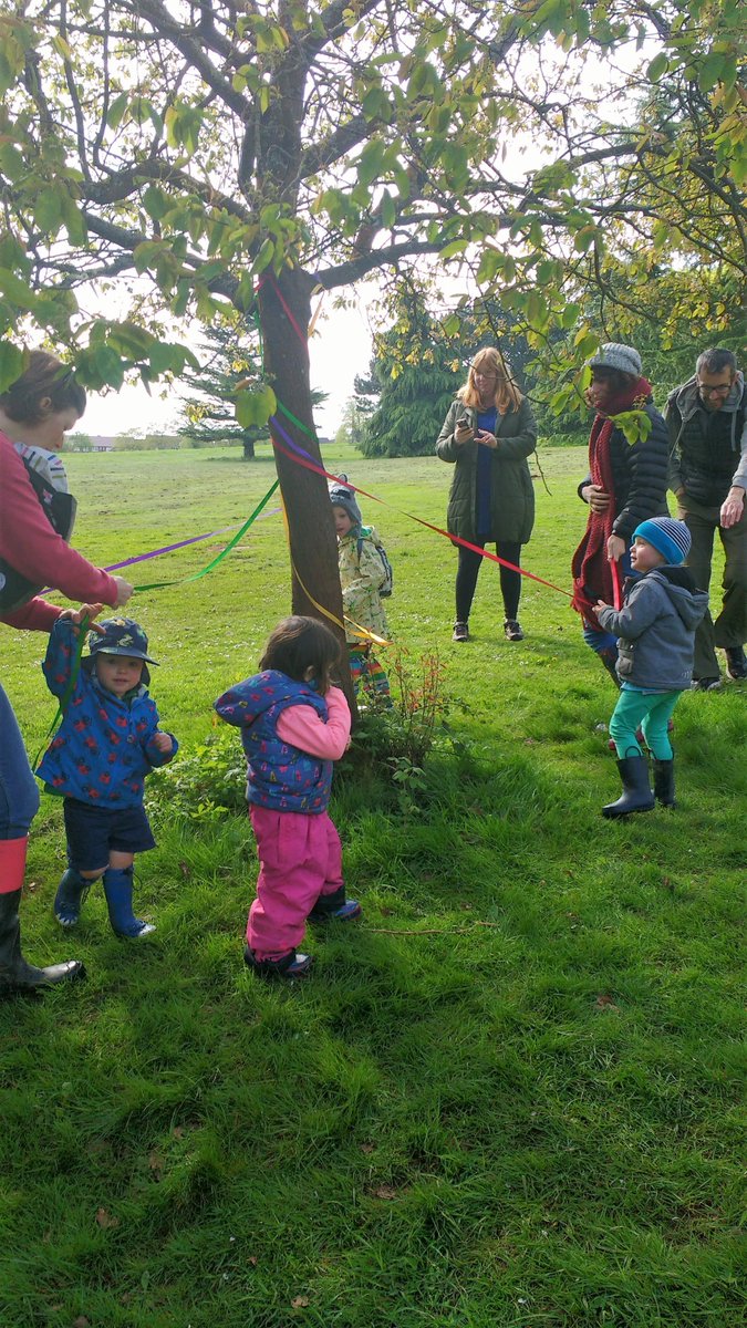 JRDiscoveryTree's tweet photo. Happy Beltane from the forest! Tues Toddlers danced the May Pole & drank honey milk warmed on the fire. It was warm enough to splash in the river & race the ducks. #Beltane #forestschool #discoverytree #bristol https://t.co/EKtRjXMcD8