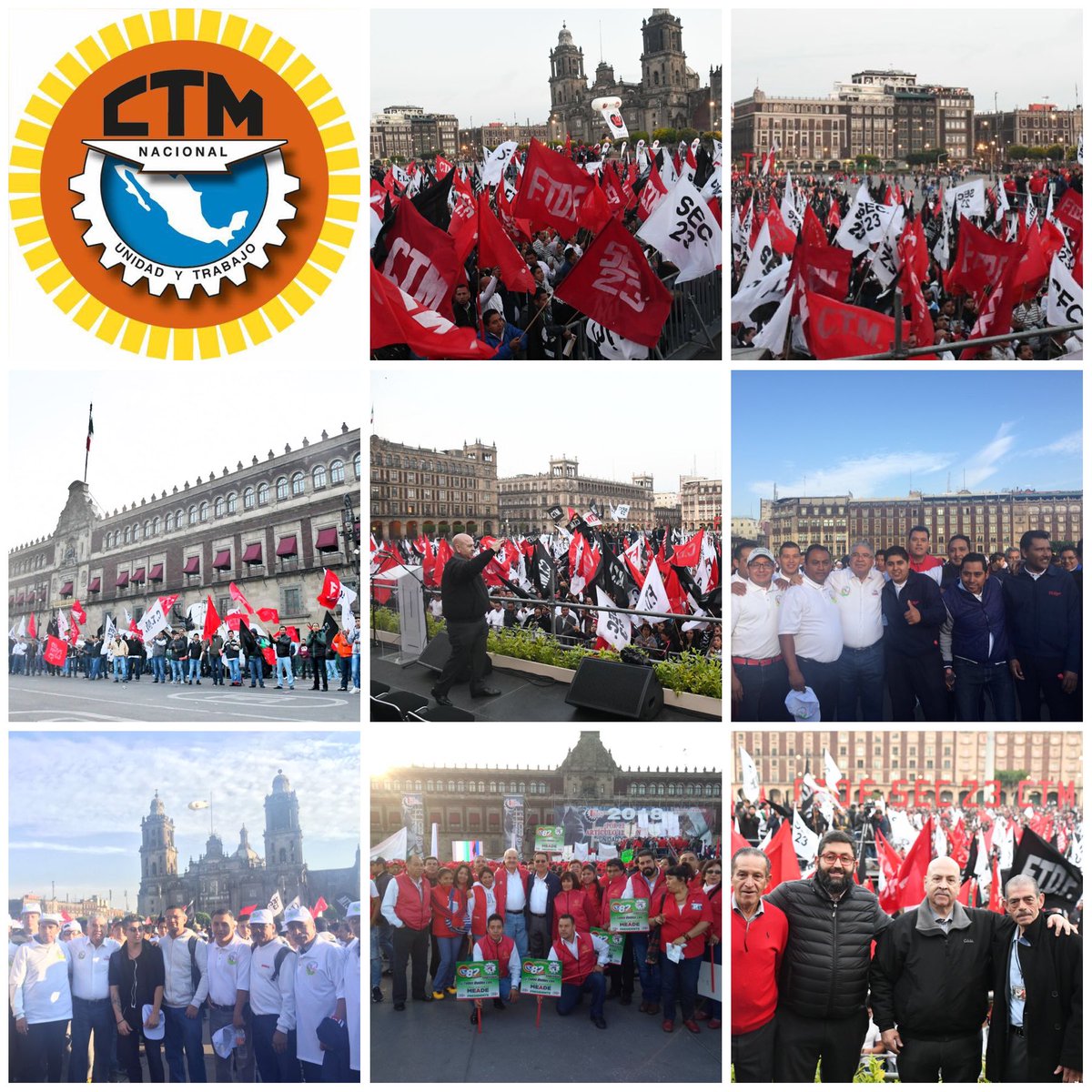 CTM_MX's tweet photo. Hoy #1Mayo  #DíaInternacionalDeLosTrabajadores Miles de #cetemistas se concentran en el #zócalo de la #CDMX para refrendar la unión de los #trabajadores, celebrar las victorias #laborales y exigir mejores condiciones. 

¡#UnidadyTrqbajo! #CTM 

#SoyCTM

https://t.co/i0UQRcVtPy https://t.co/cKpC1KACXx