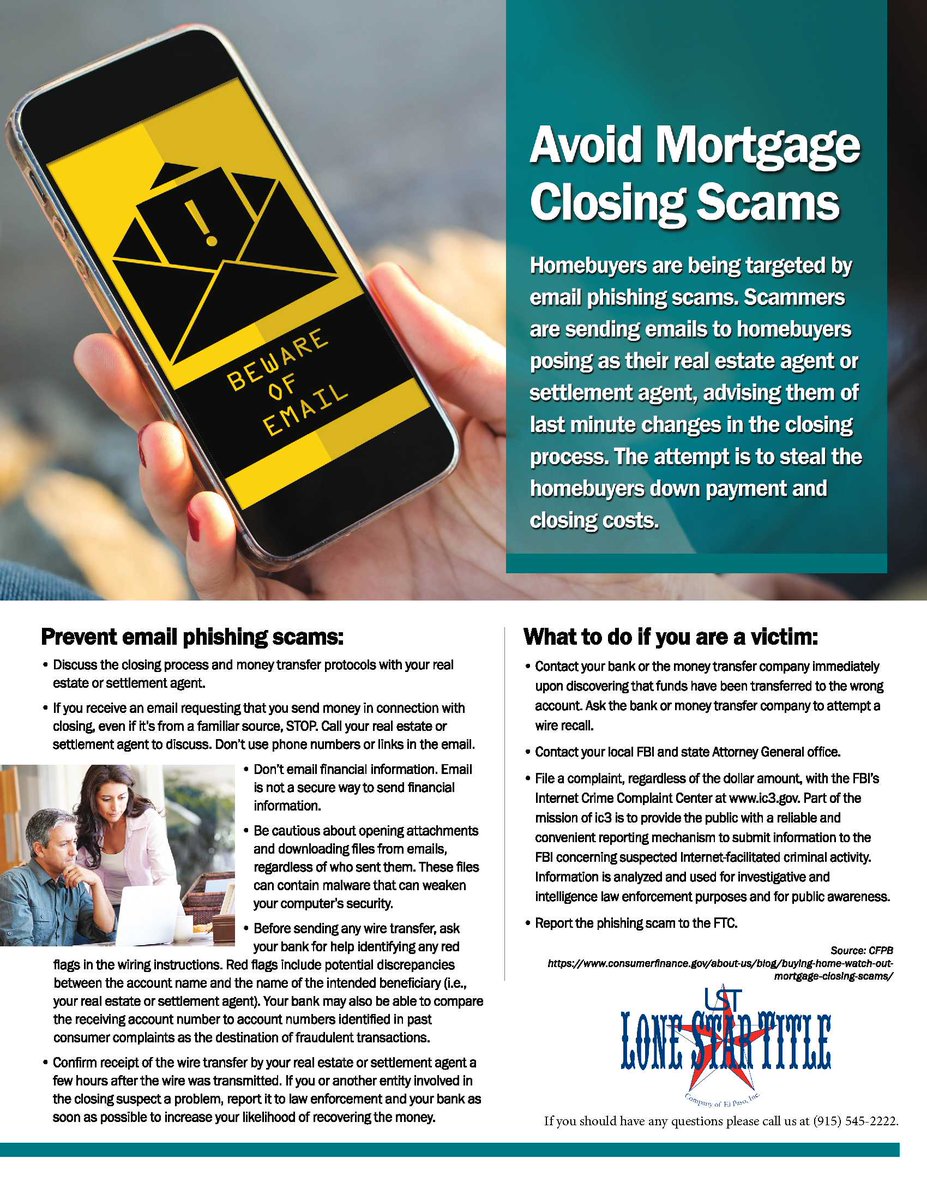 LoneStarTitle's tweet photo. #RealEstate Cyber and Wire Fraud is Real. The more you know, the better protected you will be! #elpasorealtor #thelocalbrand #alert #lockedandloaded https://t.co/fC6Ofp598d