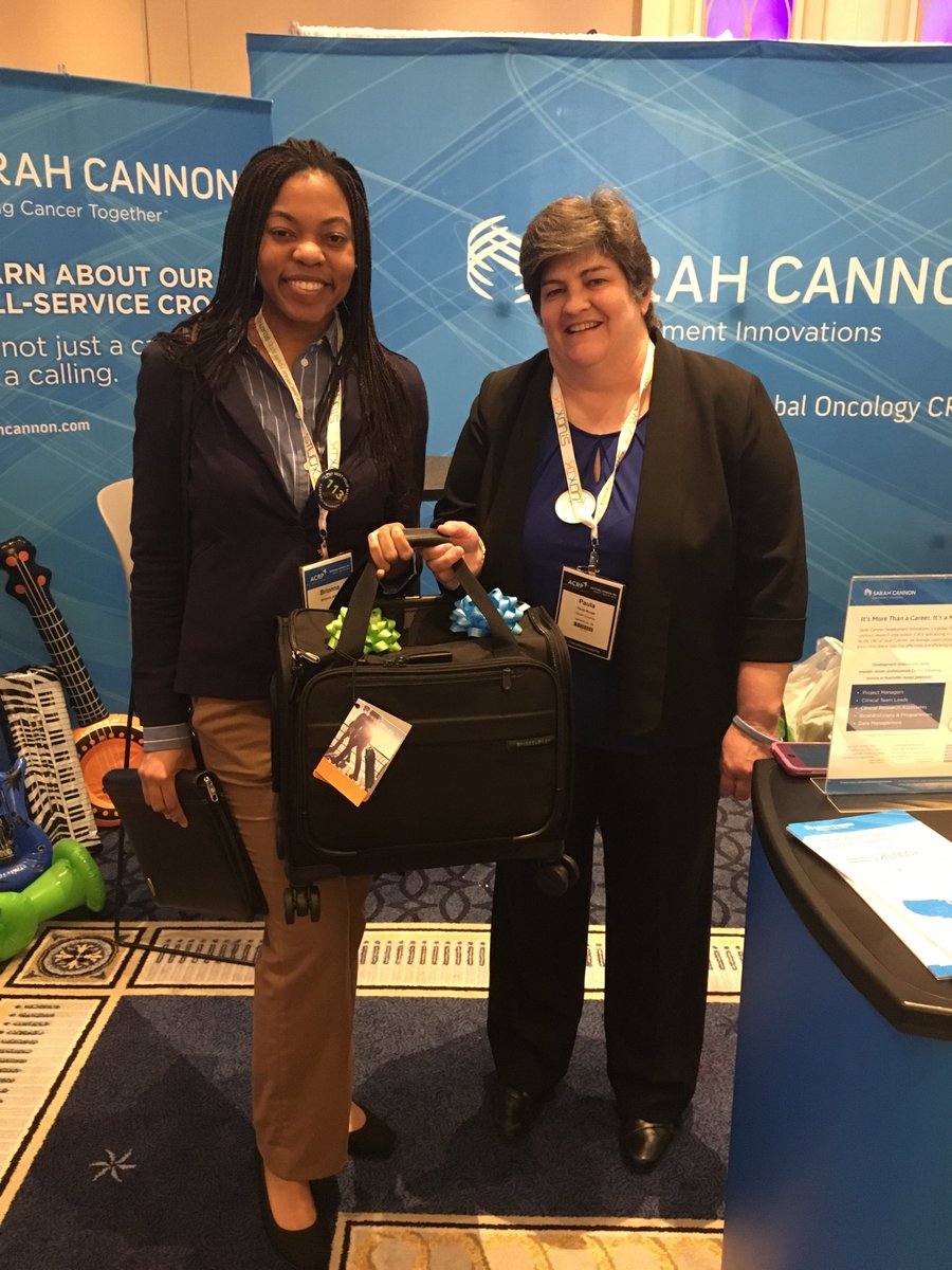 SarahCannonDocs's tweet photo. Congratulations to Brionna James for winning the Sarah Cannon Development Innovations both prize, a Briggs & Riley computer bag!! #ACRP2018 https://t.co/SblenxVjR9