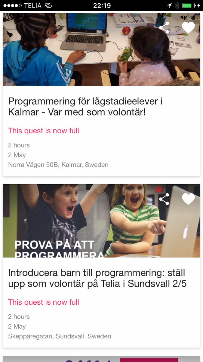 #Kalmar and #Sundsvall kids coding events tomorrow are both full - amazing engagement! #Vidigitaliserarsverige <a href="/TeliaSverige/">Telia Sverige</a> - Thank you all volunteers for promoting #digitallearning and #SDG4. 💜#TeliaYOUNITE