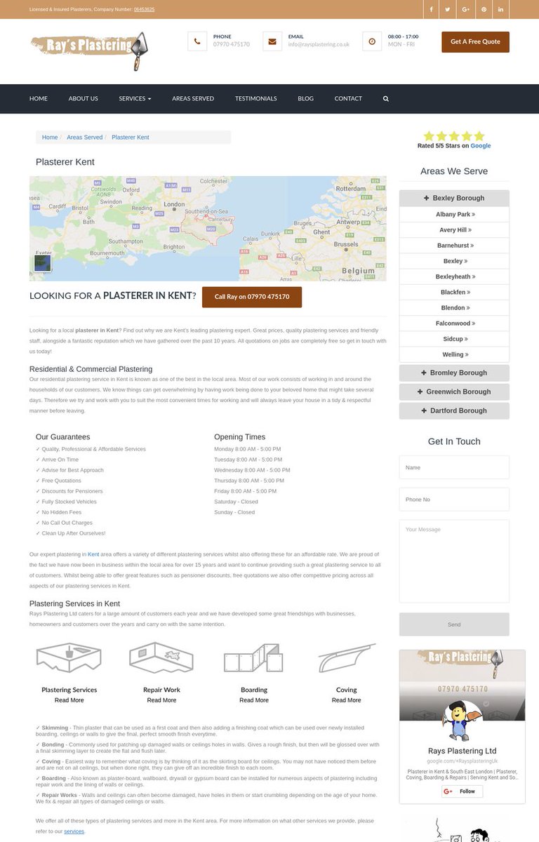 Rays_Plastering's tweet photo. A screenshot of our location services page. #services #landingpage #plasterer #Kent https://t.co/fEkMjua7q8