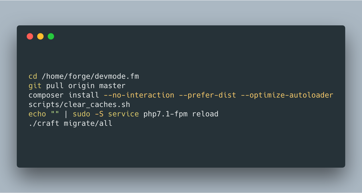 nystudio107's tweet image. My deploy script for Forge (devmode.fm in this case), using Craft-Scripts github.com/nystudio107/cr… if it's useful to anyone #craftcms #laravelforge