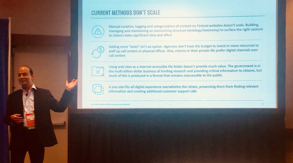 danieljtucker's tweet photo. Proud to be in the audience to hear my friend and colleague Sumeet Vij share perspectives on how cognitive solutions are advancing the mission of the federal government @BoozDigital #TheAIConf @OReillyMedia https://t.co/zJ0zW11aST