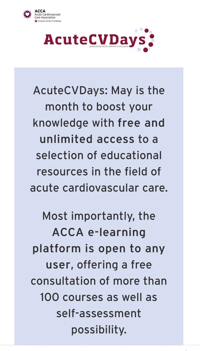 EchoSoliman's tweet photo. #AcuteCVDays is a superb learning throughout the month of May
#ACCA e-learning platform freely open for all. Make the most of it https://t.co/G7eG1hLEy8
#acutecvd #ESCCoT #POCUS #FOAMed #FOAMcc #FOAMus @escardio @susannaprice @ESC_Lavinia @rafavidalperez @DrPascalMeier @JGrapsa https://t.co/QyOLeAW7fL