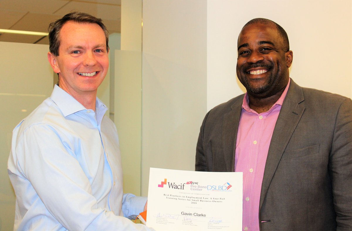DCBarProBono's tweet image. A big thank you to the employment law experts at @Crowell_Moring &amp;amp; all the #SmallBiz owners who completed our 4-part training series, &quot;Best Practices in Employment Law&quot; yesterday evening. You did it! 👏 #DCSmallBizWeek 
@Wacif @SmallBizDC