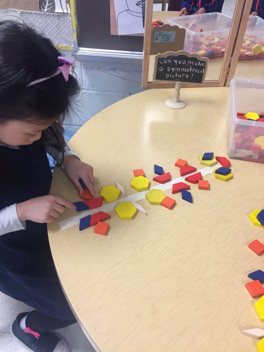 miss_singroy's tweet photo. Exploring symmetry with geometric shapes. Today we challenged our students to create a symmetrical picture using shapes. @deSalesTCDSB @TCDSB #mathfun #handsonlearning #Kindergarten https://t.co/cctMD1cObh