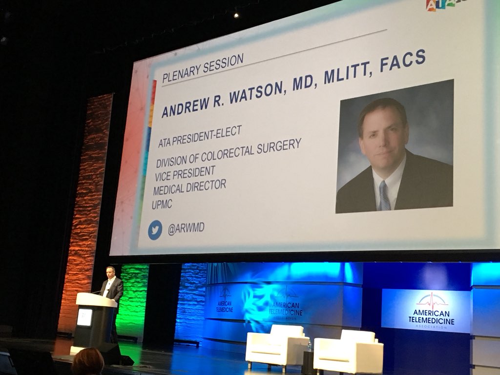 Telehealthdocs's tweet photo. "Consumer electronics is transforming healthcare whether you like it or not" #ATA18 President Elect Dr Andrew Watson https://t.co/MwWkHvE3aI