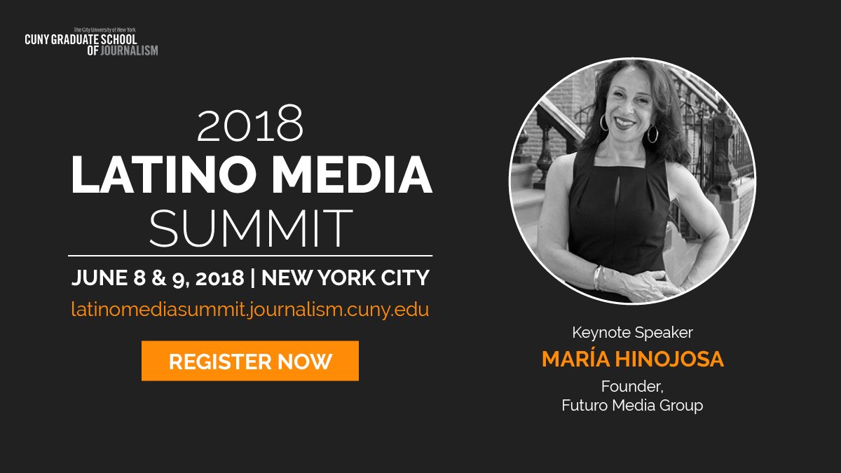 newmarkjschool's tweet photo. We're looking forward to having @Maria_Hinojosa as our keynote speaker at the Latino Media Summit on June 8-9. Join us as we explore ways the media can better serve Latino audiences. https://t.co/8xEF6462MO #CUNYJSchool #MoreLatinosInNews https://t.co/8LJ57PgLtO