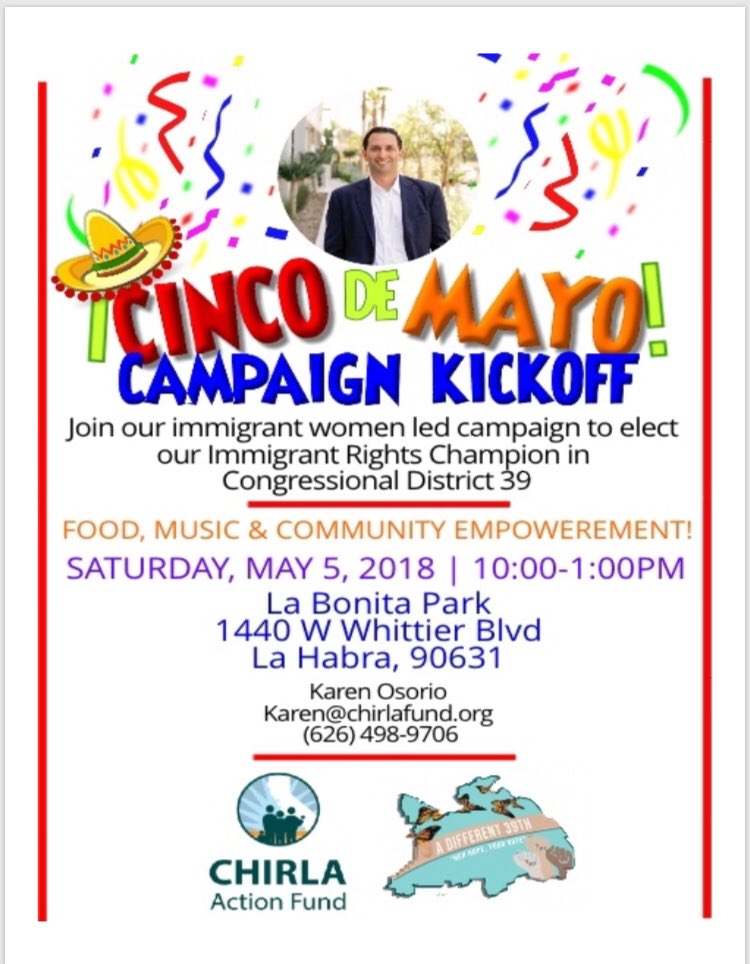 karenoh614's tweet photo. @VoiceofOC Immigrant Women led Electoral Campaign happening in #CD39! Join us Saturday for our Kick Off! #ADifferent39th #SamJammal https://t.co/2GkpaGoVo2
