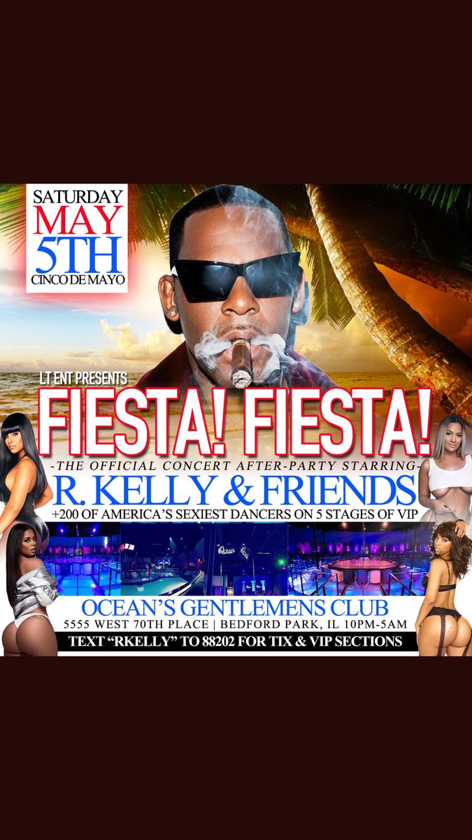 MrJeromeTrammel's tweet photo. STOP SUPPORTING R. KELLY: Ocean’s Gentlemen’s Club is hosting @RKelly’s after party! Hit up @OceanChicago &amp; call (708) 701-2990 and demand they cancel the event. #MuteRKelly https://t.co/FTWebYEPUO