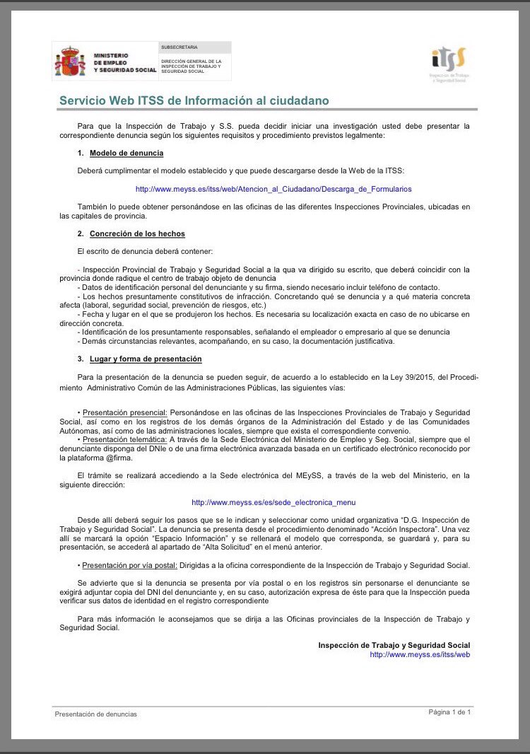 Descarga de formularios ante la Inspección de Trabajo y Seguridad Social: como presentar una denuncia. empleo.gob.es/itss/web/Atenc… #meyss #itss #1demayo