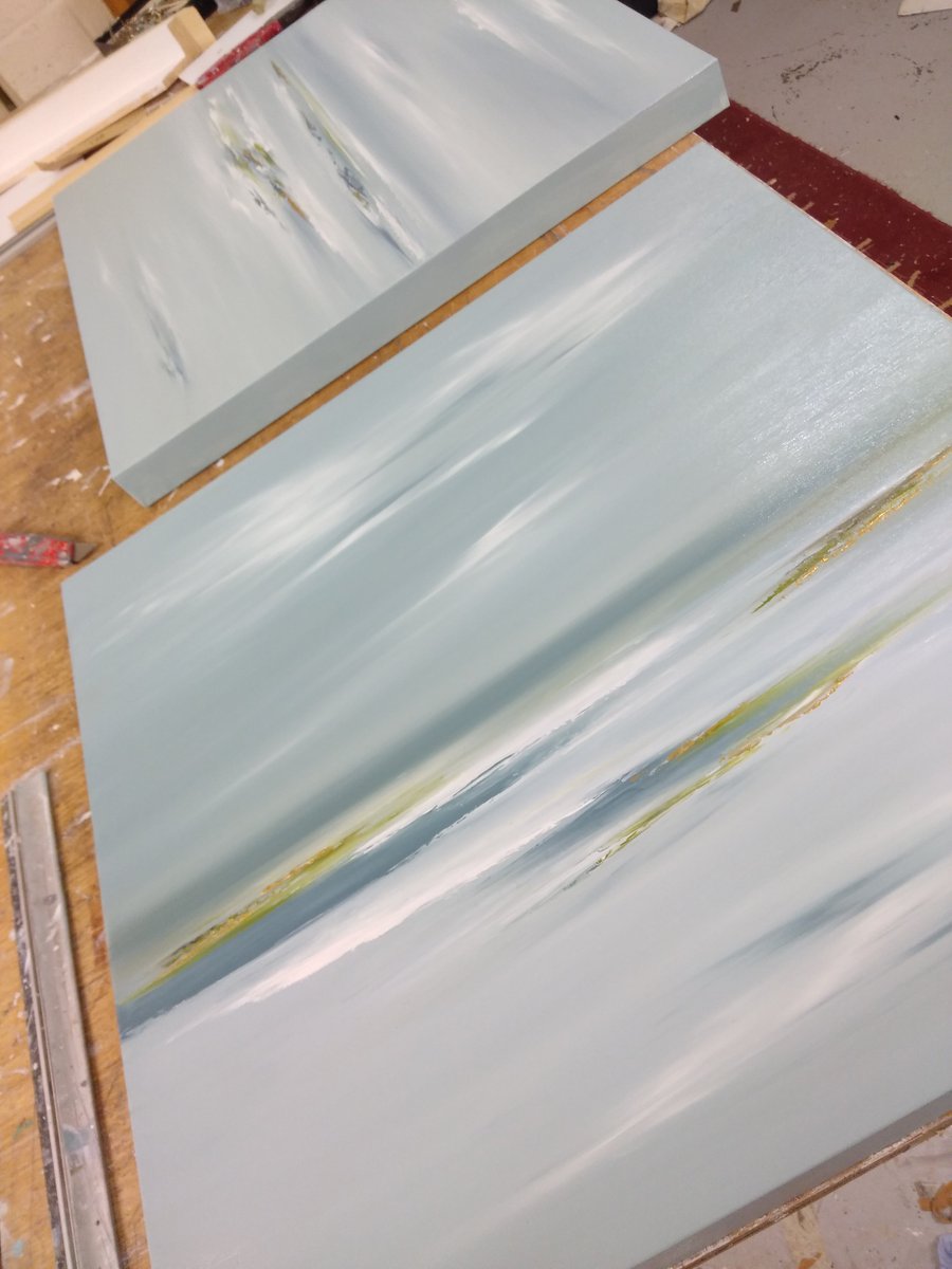 Block canvases waiting to be framed. Spring day by the sea. . Almost as good as the real thing. ! Almost