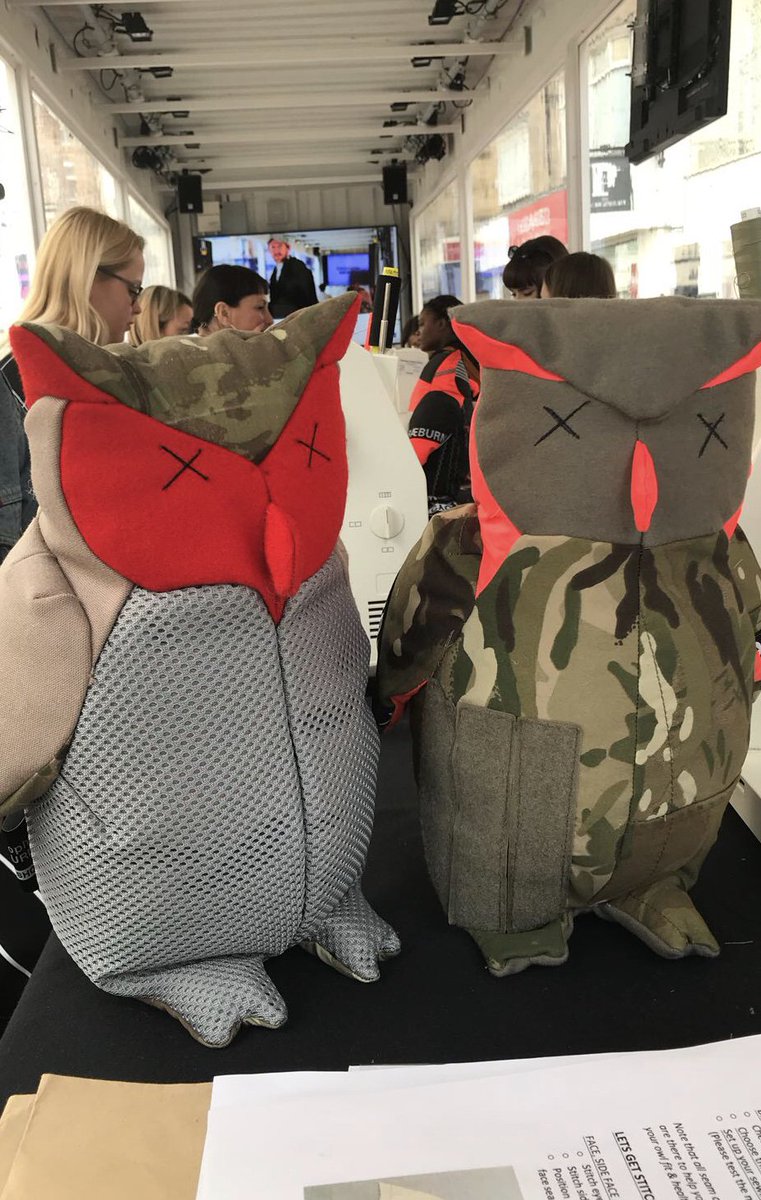 Raeburn_Design's tweet photo. A few completed owls from todays’s #OffcutAnimals workshop for @LeedsIntFest in the @FashionSpaceLIF. Thanks to @awhainsworth for kindly donating fabrics and tops marks to all owl makers. We had an owl of a day! ♻️🦉 https://t.co/LNW7V6C6ro