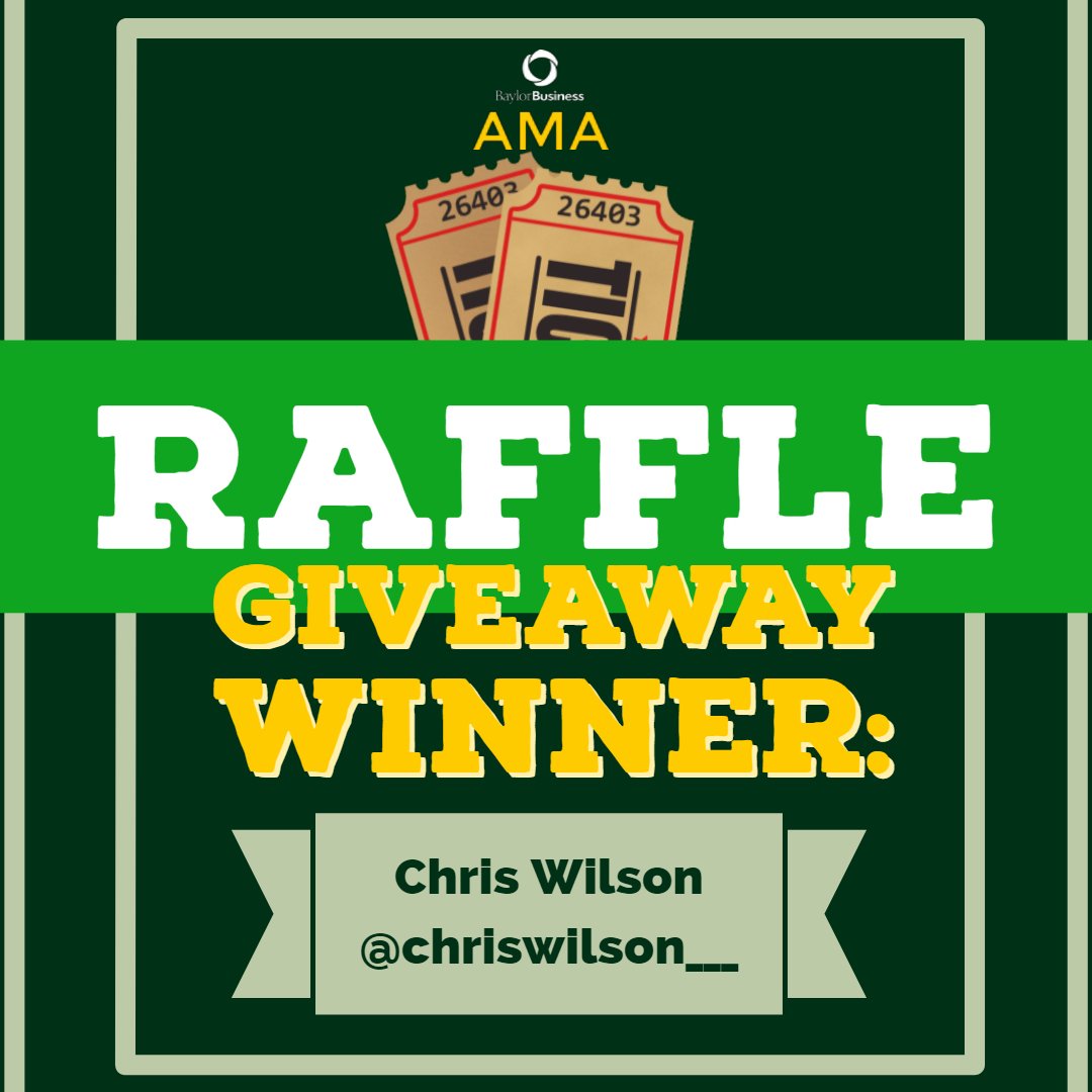 Baylor_AMA's tweet photo. The WINNER of our #BaylorAMA Raffle Giveaway is @ChrisWilson___ !
Congratulations! Please pick-up your prize in the marketing department ( Foster 220). Good luck studying for your finals! https://t.co/W7TJicVcXc