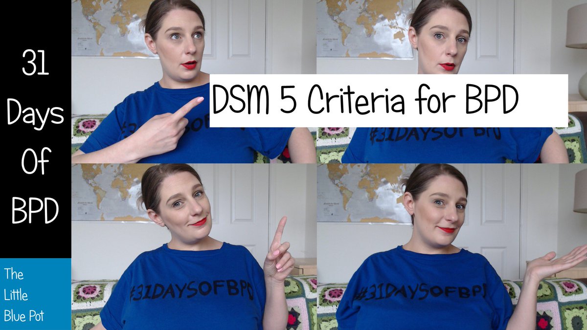 TLittleBluePot's tweet photo. NEW VIDEO! https://t.co/ibsIQMYEaw
Day 1 of the #31DaysofBPD is live on my channel – please click to view to find out more about the signs and symptoms from the #DSM5.
Many thanks
Gem x
#BPDAwareness
#BPD
#PersonalityDisorders https://t.co/35eJnxcPqr