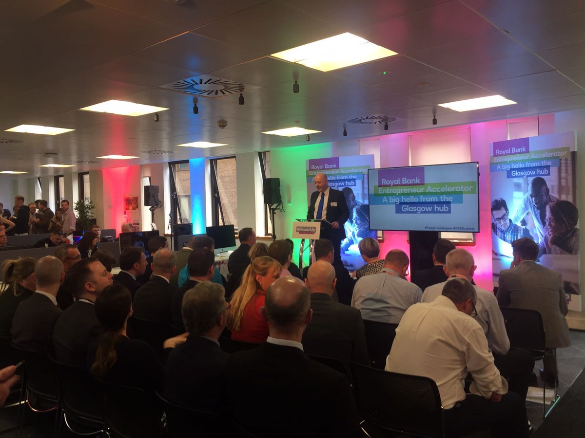 Great #launch of the new Royal Bank #Glasgow Accelerator programme. Packed house, great pitching, awesome speakers and at the core of everything we do, some outstanding #entrepreneurs showcasing their businesses. #PowerUpGlasgow