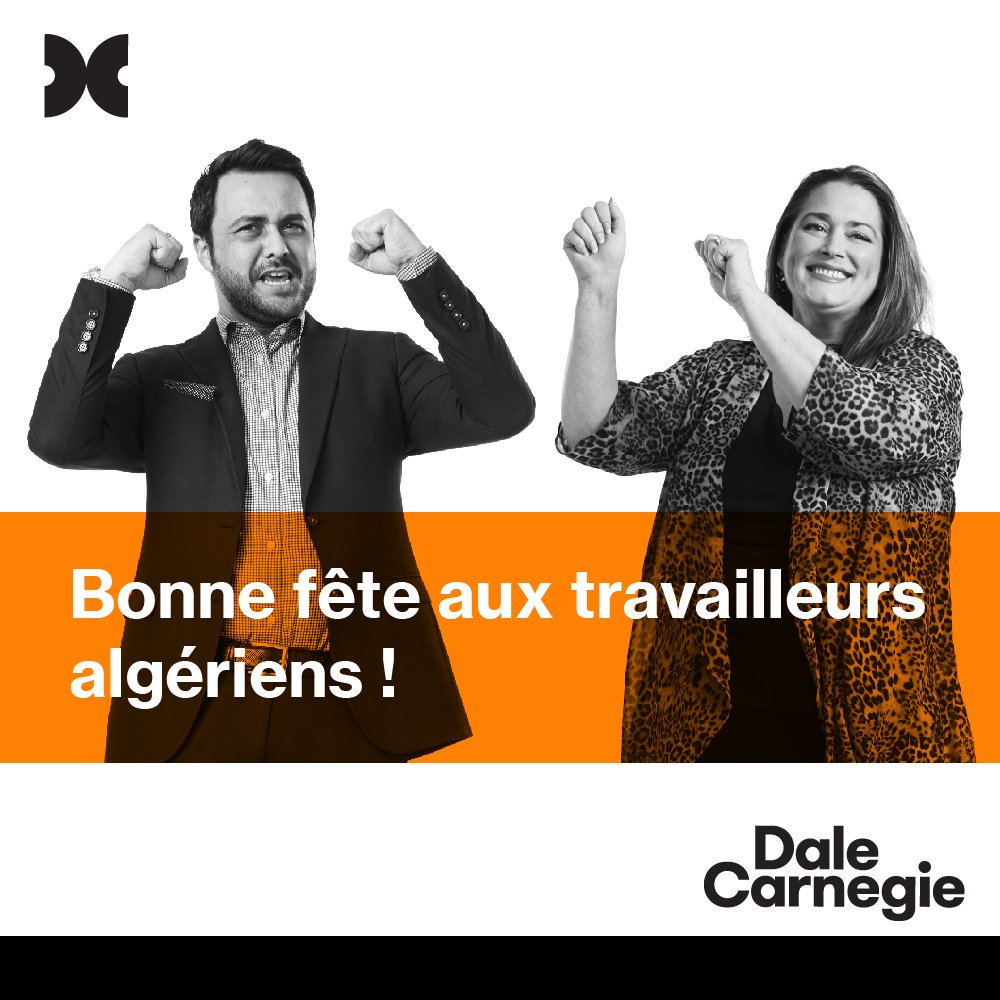 DaleCarnegieALG's tweet photo. Dale Carnegie Algeria souhaite une excellente fête à tous les travailleurs algériens ! 
Que chaque jour au travail soit un plaisir pour vous 😊
#passion #engagement https://t.co/07glMYpEHt