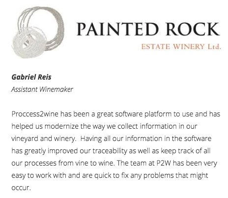Process2Wine_NA's tweet photo. Thanks @PaintedRockWine for the review! Winemaker Gabe Reis highlights how #Process2Wine helps wineries to modernize the way they collect information. More customers reviews: https://t.co/dOp2PFrLbB
#bcwine #canadawine #winery #vineyard #winemaking #winerysoftware https://t.co/8HrHnqQaxQ