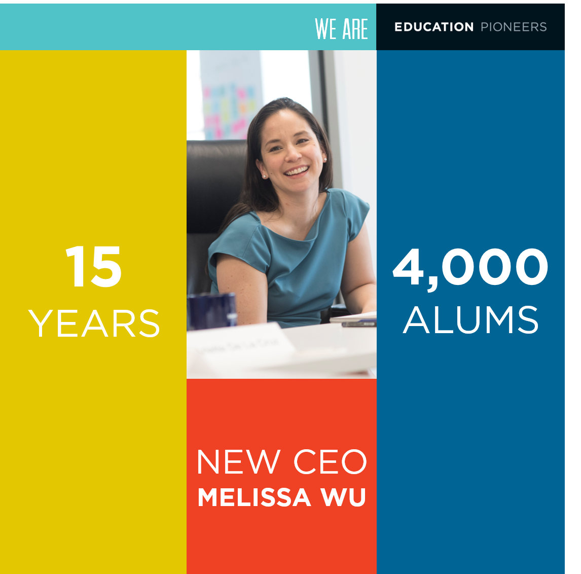 We have so much to celebrate this summer: our 15th anniversary, our network of Fellows &amp; #EPAlums surpassing the 4k milestone, and <a href="/melissawu99/">Melissa Wu</a> as incoming CEO! educationpioneers.org/blog/ep-next-c…