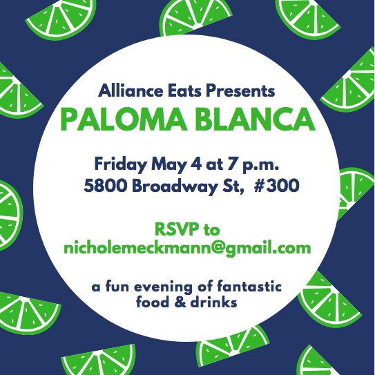 BCMSAlliance's tweet photo. Celebrate #CincoDeMayo Mayo a day early with Alliance Eats! Join your Alliance friends (&amp; their spouses who aren’t on call) for delicious food at Paloma Blanca. Open to all current &amp; potential Alliance members &amp; spouses.
#bettertogether #marriedtomedicine #satxeats #satxfood https://t.co/WTgJ3OUqMJ