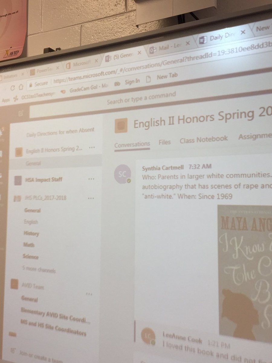 MitsAngie's tweet image. English 2 Honors Ss using Teams conversation to review books before reading Fahrenheit 451. #onslowdlt @JHSCardinals