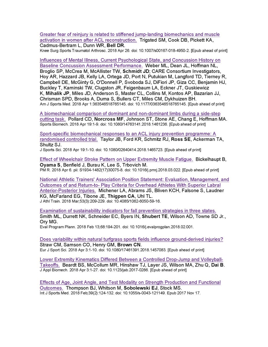 Unc Human Movement Alumni Publications For April 18